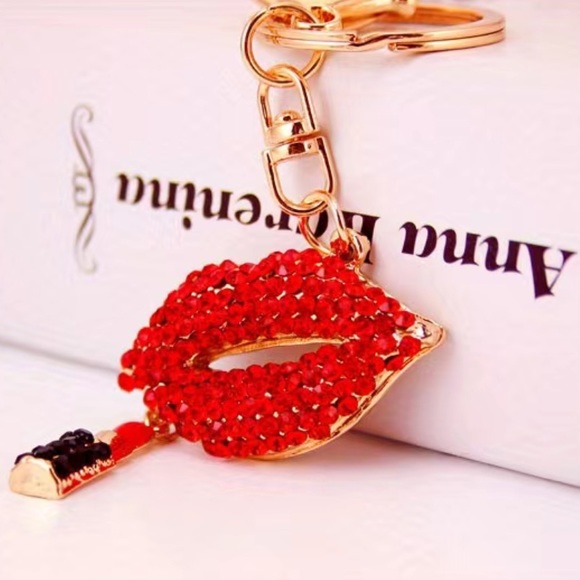 Rhinestone Red Lipstick Keychain Bag Charm - Picture 1 of 5
